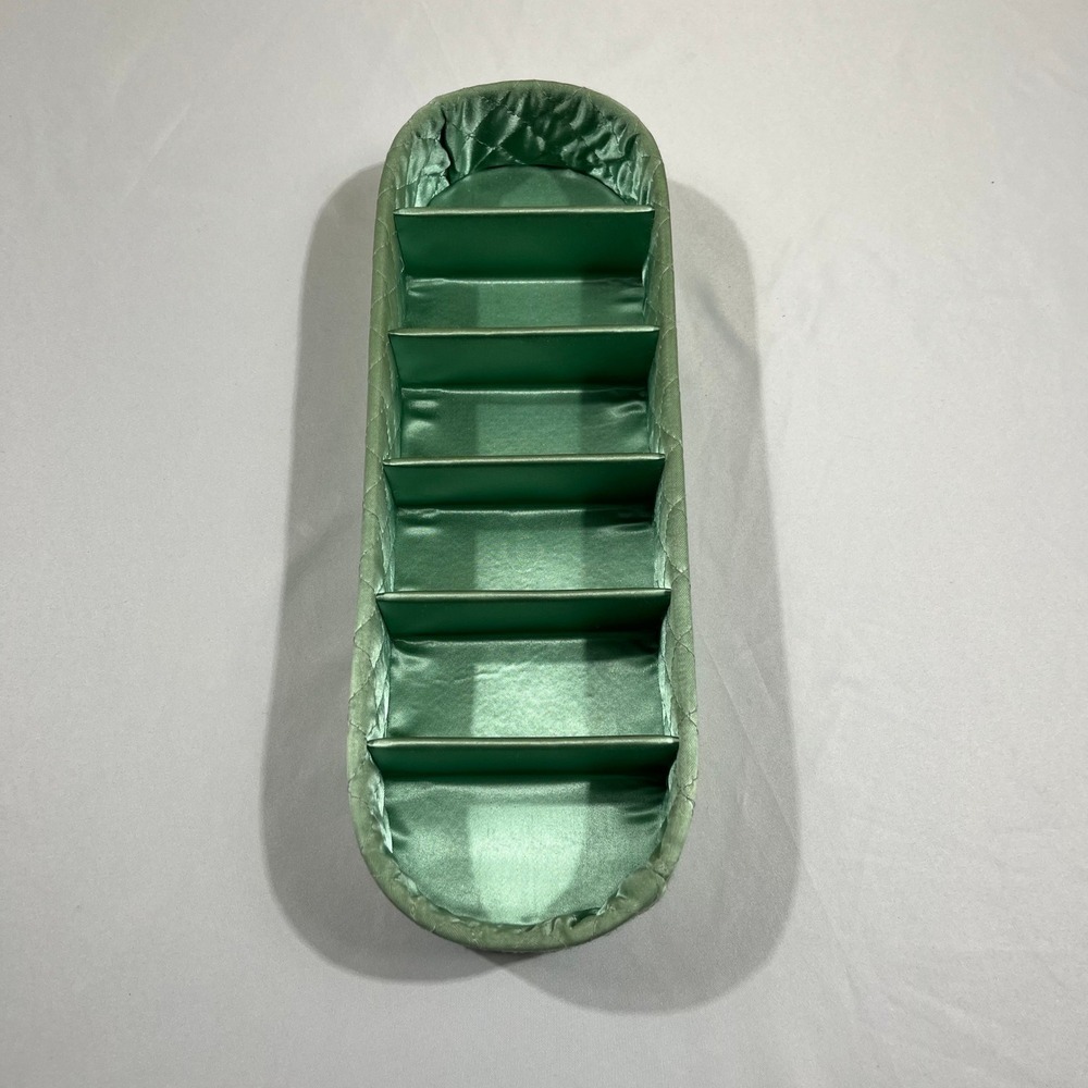 Vintage Drawer Organizer Green Quilted Satin 6 Slot Vanity Jewelry Tray Elegant